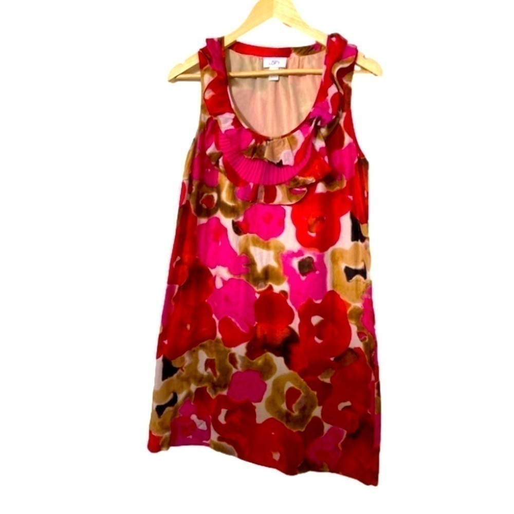 LOFT floral cotton silk poppy watercolor sleeveless ruffled midi dress Medium